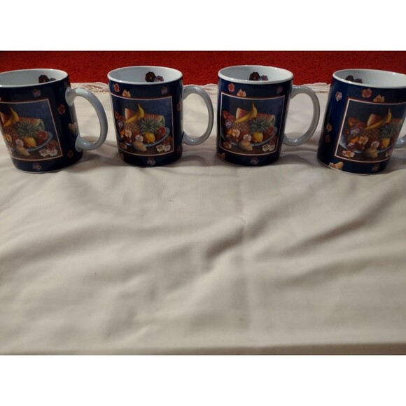 Set Of 4 "Tropical  Fruit" Lang and Wise Collector Mugs  Coffee Cup 1997 - Picture 2 of 12